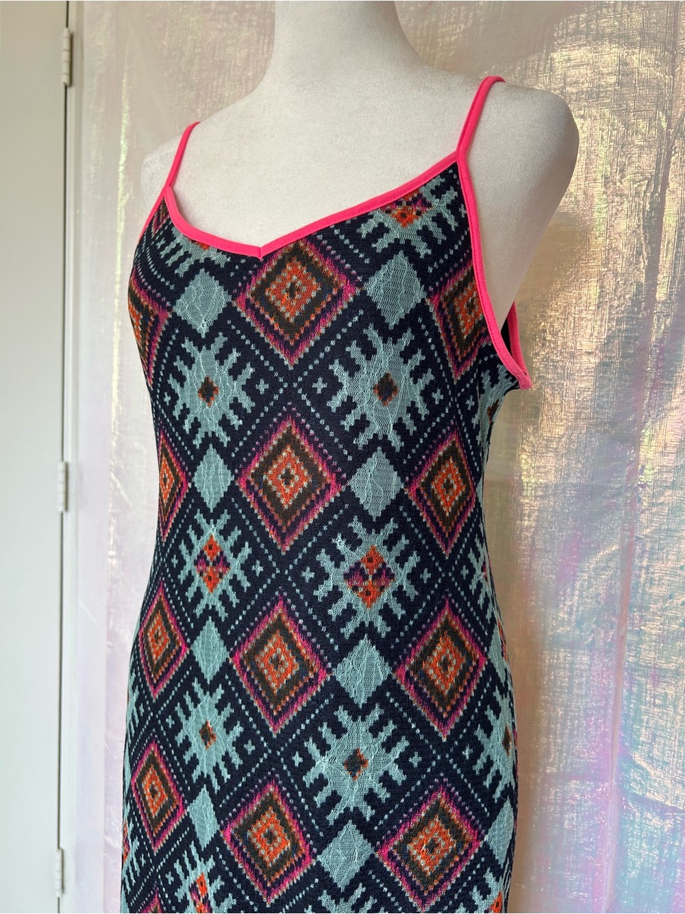 Fire Los Angeles Navy and Pink Geometric Maxi Dress. Size L.